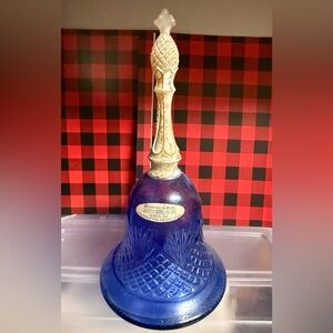 vintage Avon Moonwind cologne decanter cobalt blue, bell-shaped glass bottle
